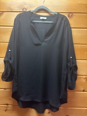 Misia Black V-Neck Roll-Tab Tunic